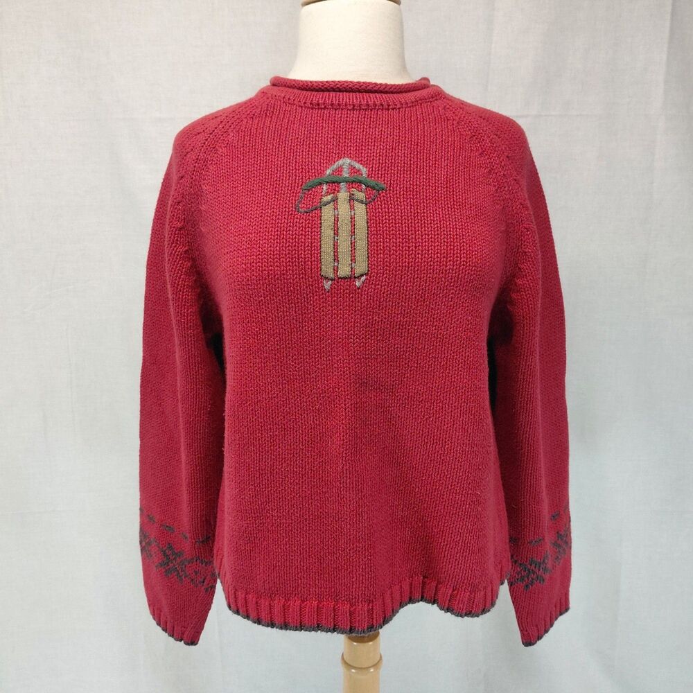 Woolrich Red Sled Sweater LS Knit Rolled Neck Hem SZ M - Picture 2 of 9